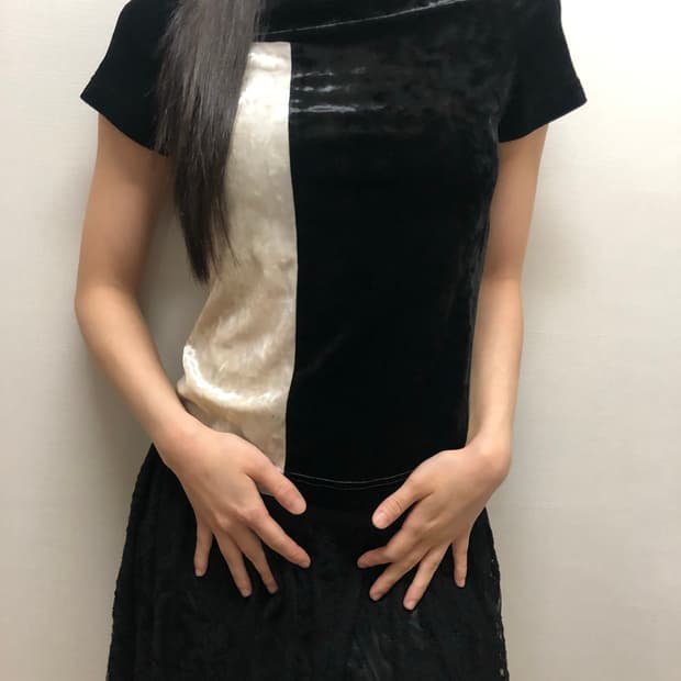 빈티지 블랙 앤 화이트 벨벳 탑