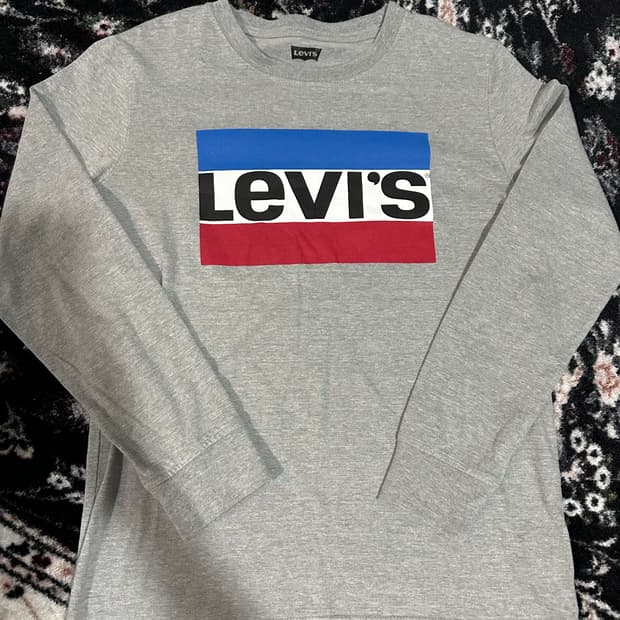 리바이스 삼색 로고 긴팔 티셔츠 그레이