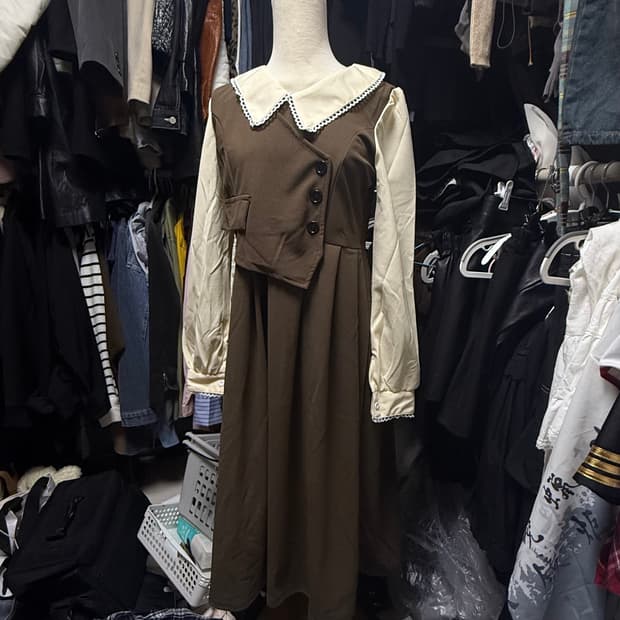 빈티지 브라운 카라원피스
