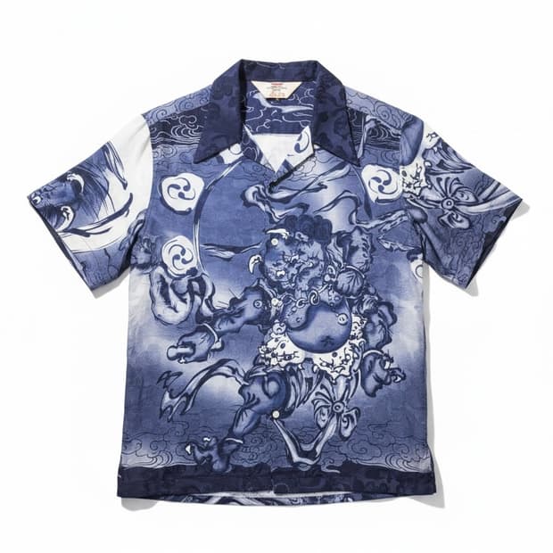 Script花旅楽団 風神雷神 풍신뇌신 Hawaiian Half Shirt