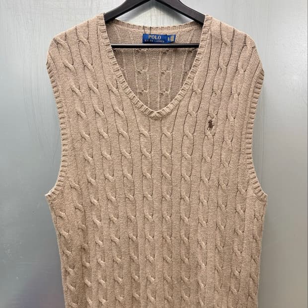 Polo 폴로 랄프로렌 브라운 컬러 브이넥 케이블 니트 베스트