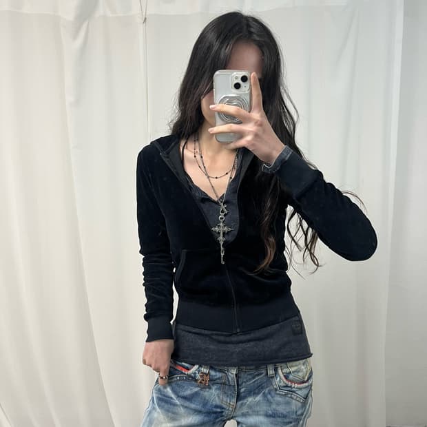 Juicy Couture Black Velour Hoodie Zip-up