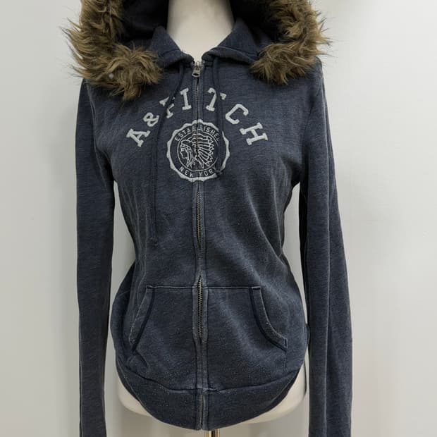 아베크롬비 A&F 울프죠 로고 퍼 트리밍 후드 집업