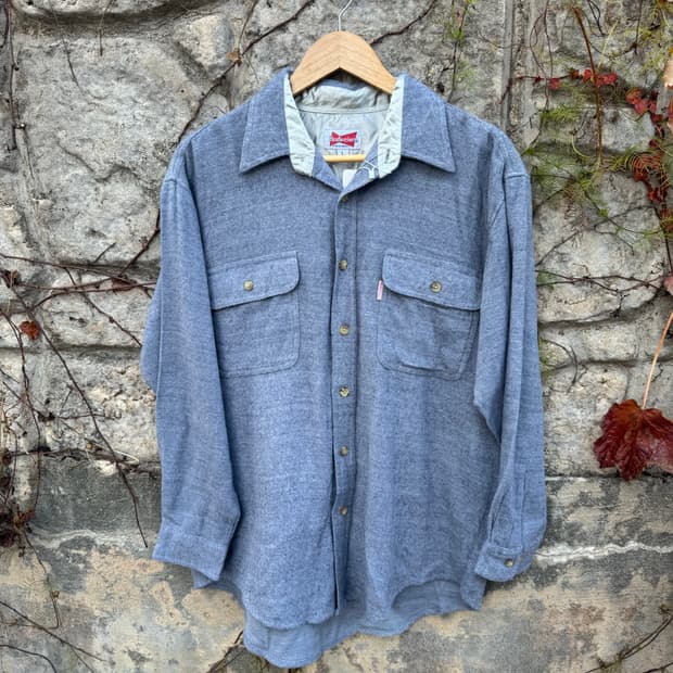 버드와이저 빈티지 투포켓 플란넬 셔츠 그레이