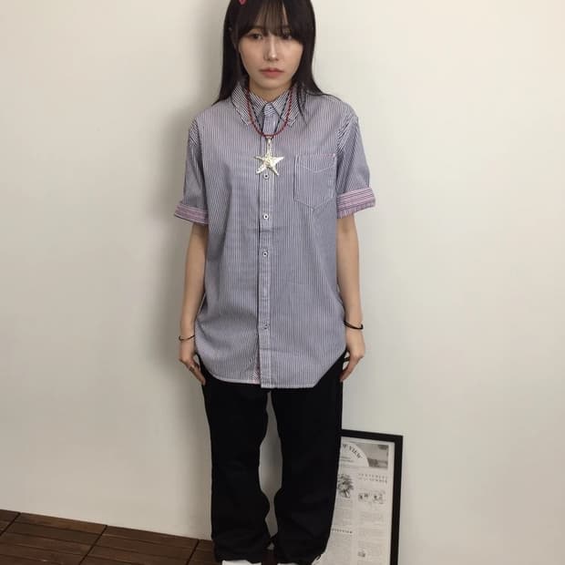 BEAMS HEART Stripe Short Sleeve Shirt