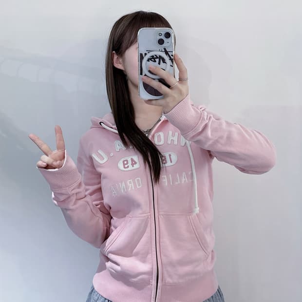 후아유 빅로고 베이비핑크 후드집업