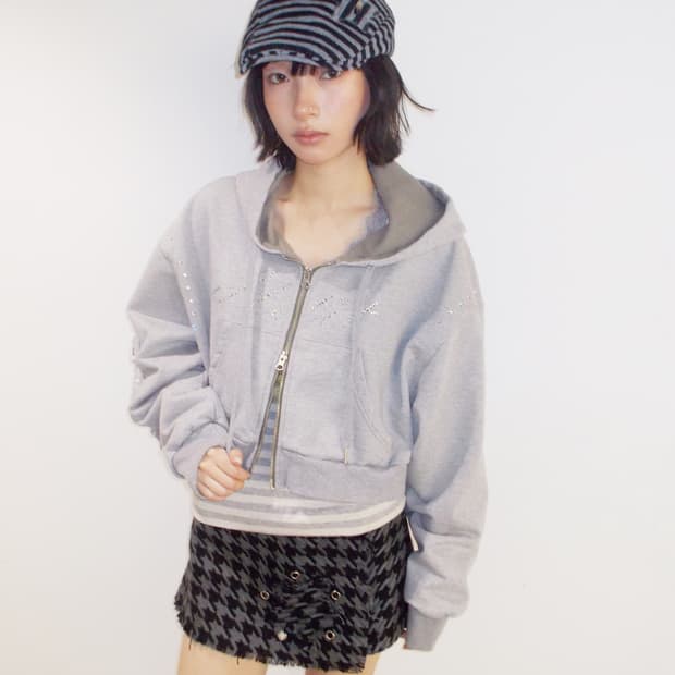 헤티 샤인 크롭 집업 그레이