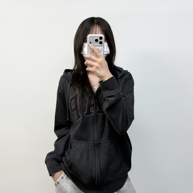 갭 Gap 스펠 로고 후드집업 차콜