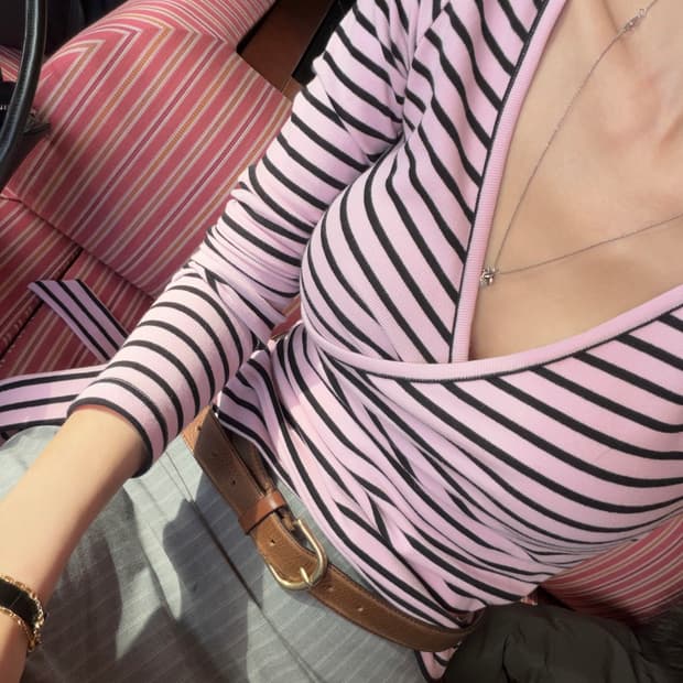 페일제이드 스트라이프 랩 리본 티 Striped Lap Ribbon T