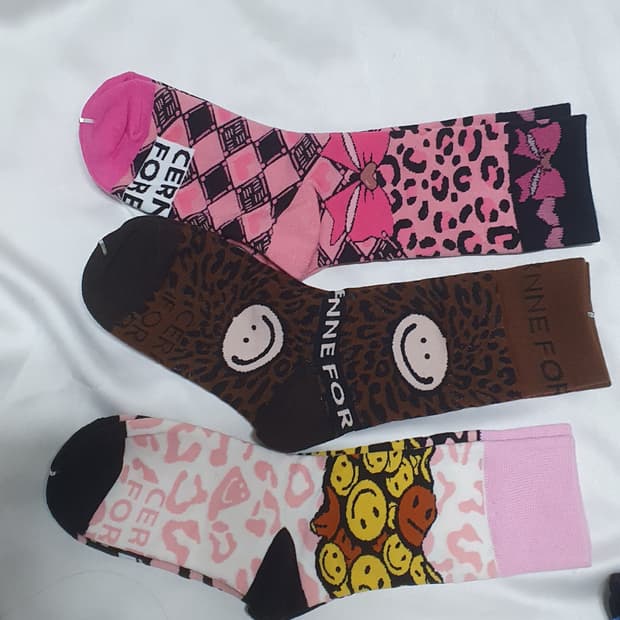 호피 레오파드 리본 스마일 양말