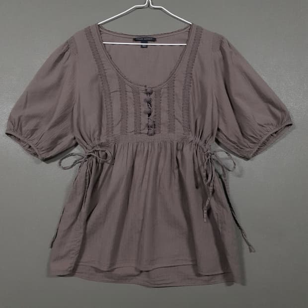 여성 L) 바나나리퍼블릭 셔링 리본 퍼프 반팔 블라우스 브라운