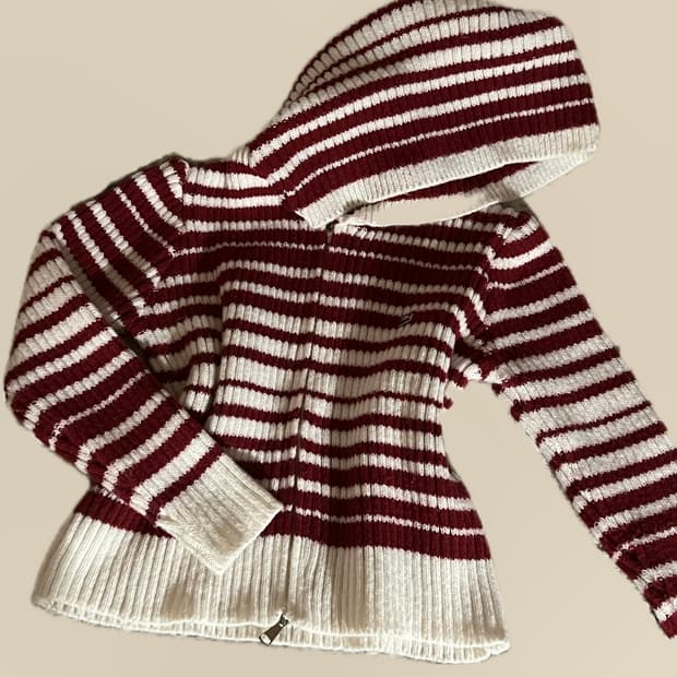 라코스테 레드 스트라이프 니트 후드집업