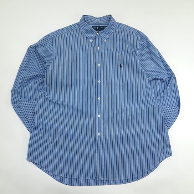 CN402 2XL 폴로 랄프로렌 블루 스트라이프 긴팔 셔츠 남방