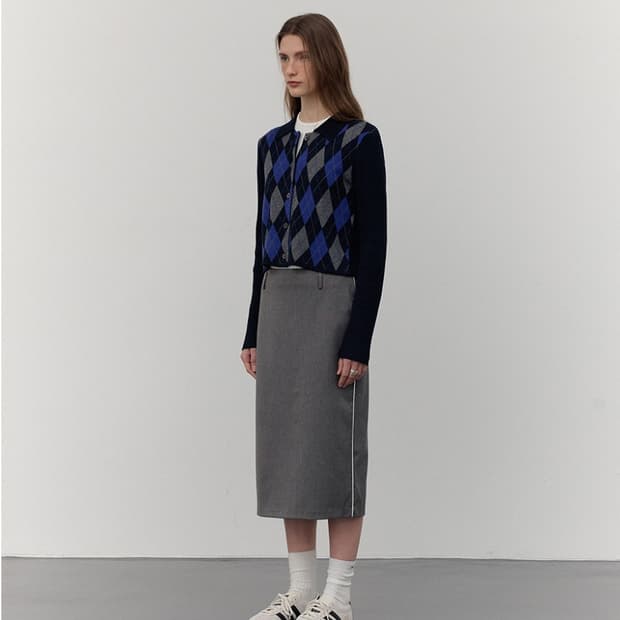 CITTA 파이핑 트랙 라인 미디 스커트