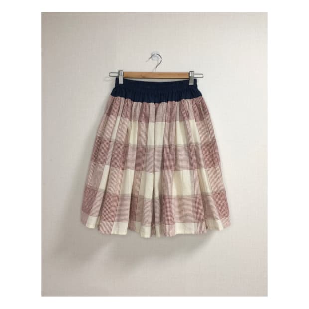 Beams boy 빔즈보이 핑크 체크 밴딩 스커트