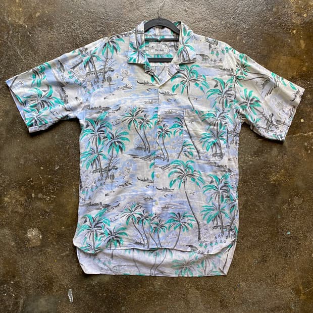 빈티지 야자수 패턴 반팔 셔츠