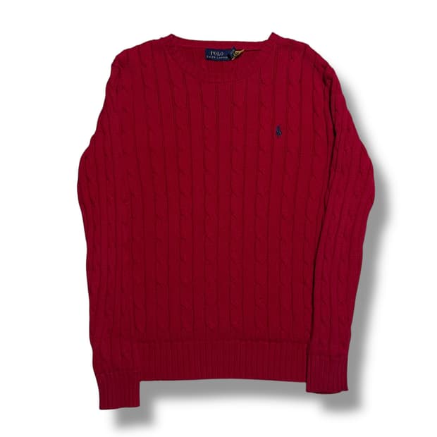 Polo Ralph Lauren 정품 인증 레드 케이블 코튼 니트