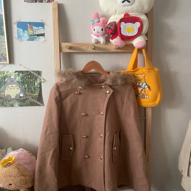 모리걸 빈티지 케이프 퍼 후드 코트