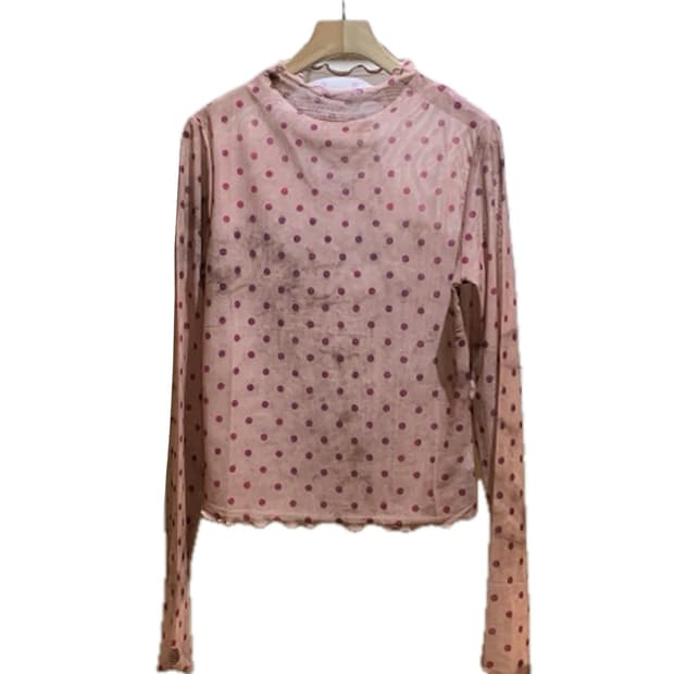 시스루 핑크 도트 롱슬리브 