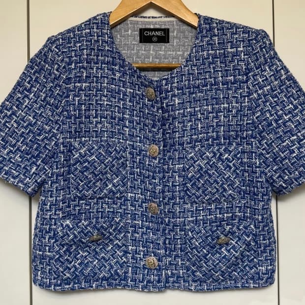 샤넬 트위드 반팔 자켓 블루 정품