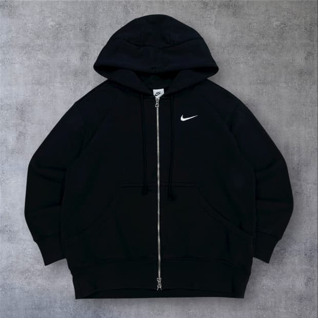 나이키 블랙 컬러 스우시 스몰 로고 후드 집업