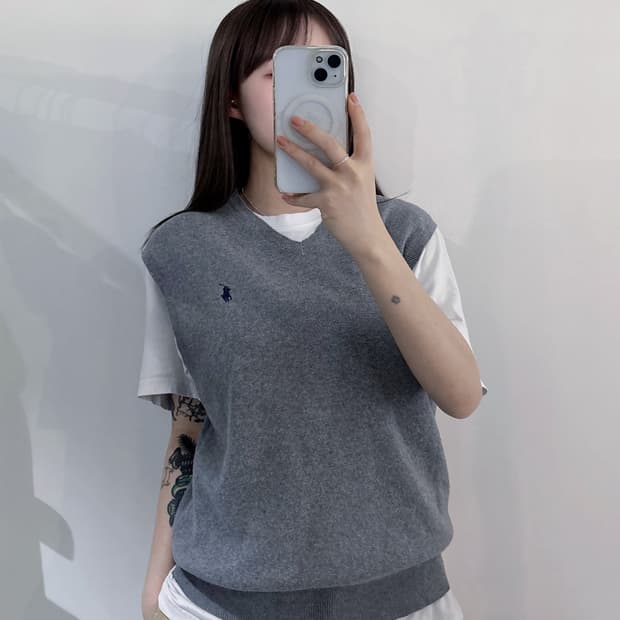 폴로랄프로렌 네이비포니 그레이 니트 조끼