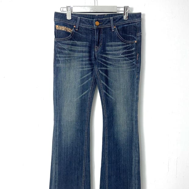 Leopard detail denim boots cut pants