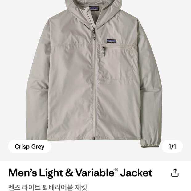 L 파타고니아 라이트 베리어블 자켓 크리스프 그레이