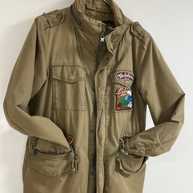 홀하우스 스머프 패치 야상(남녀공용, 내피 탈부착 가능)