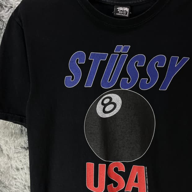 스투시 USA 피그먼트 다이드 에잇볼 빅로고 반팔 티셔츠 블랙 5190
