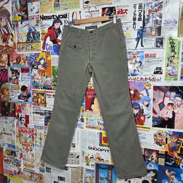 JPN 글로우건 버튼플라이 카키 코튼 팬츠