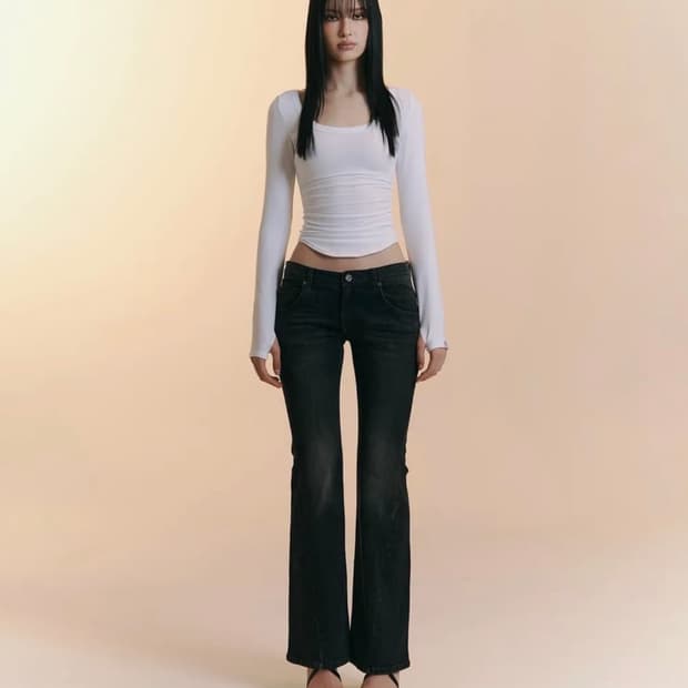 닝닝착용! 플리즈노팔로우 흑청 로우라이즈 데님 팬츠 m
