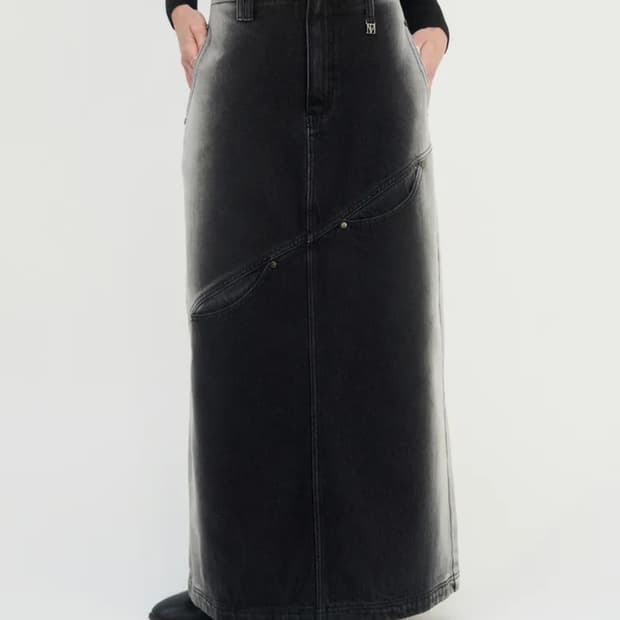 트리밍버드 데님 스커트 Curved Pocket Cut Denim