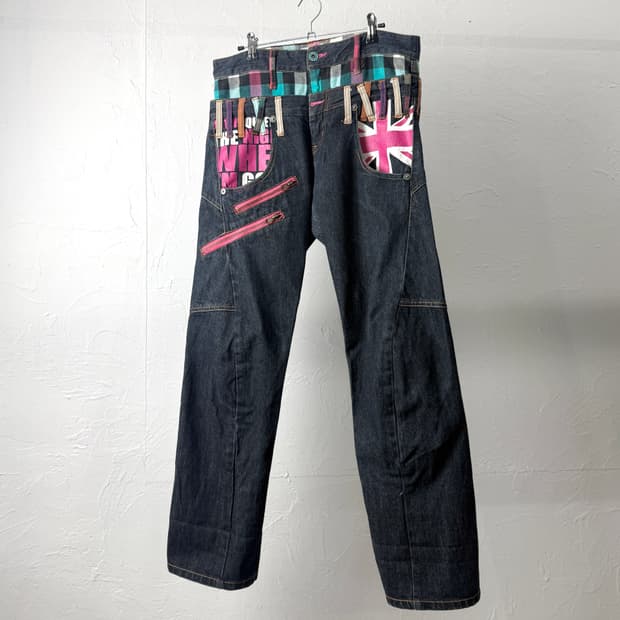 Nylaus 더블 웨이스트 데님 팬츠