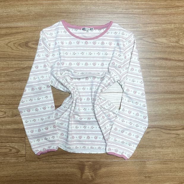 빈티지 핑크 플라워 긴팔 티셔츠 히메갸루 로걀 라떼 모리걸 아오이유우