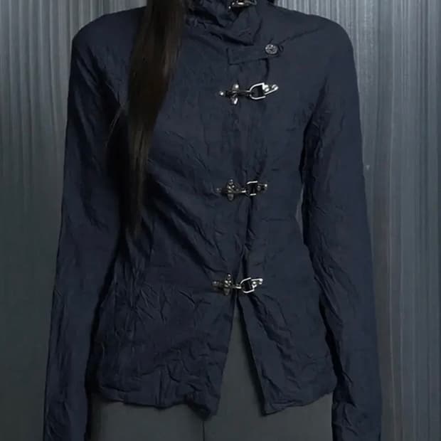 에트오소메 크링클 텍스처 훅 자켓 네이비 1사이즈