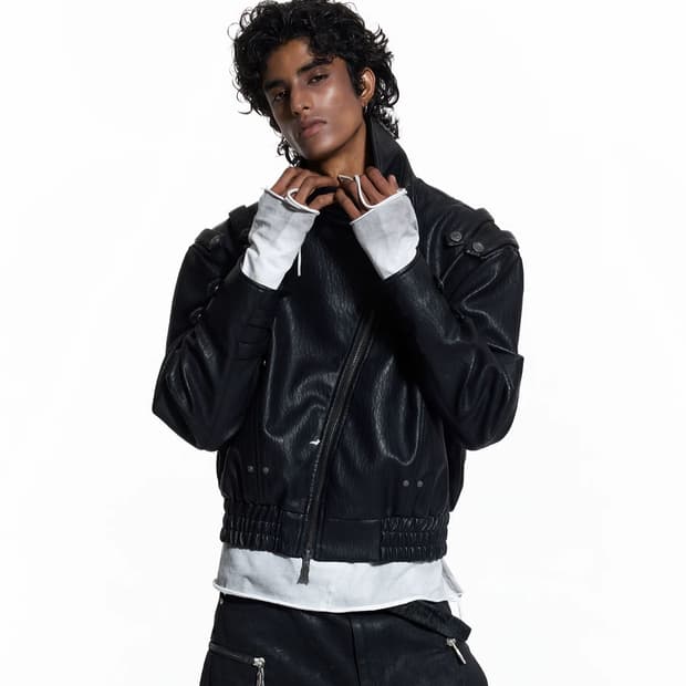 크롭 레더 바이커 자켓 