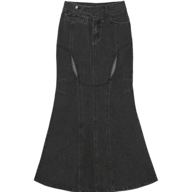 OJOS Mermaid Slit Denim Skirt / Charcoal
