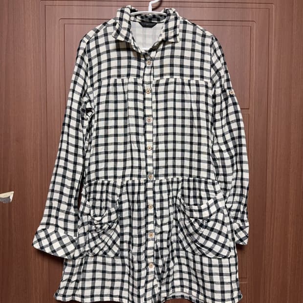 모리걸 하구미 빈티지 깅엄 체크 롱 셔츠 원피스