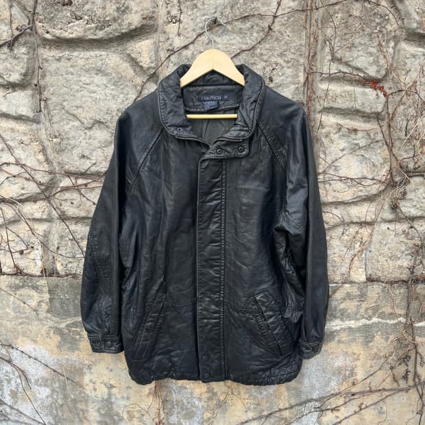 90s 노티카 빈티지 가죽 레더 카 코트 자켓 블랙