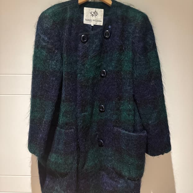 타탄체크 모헤어코트