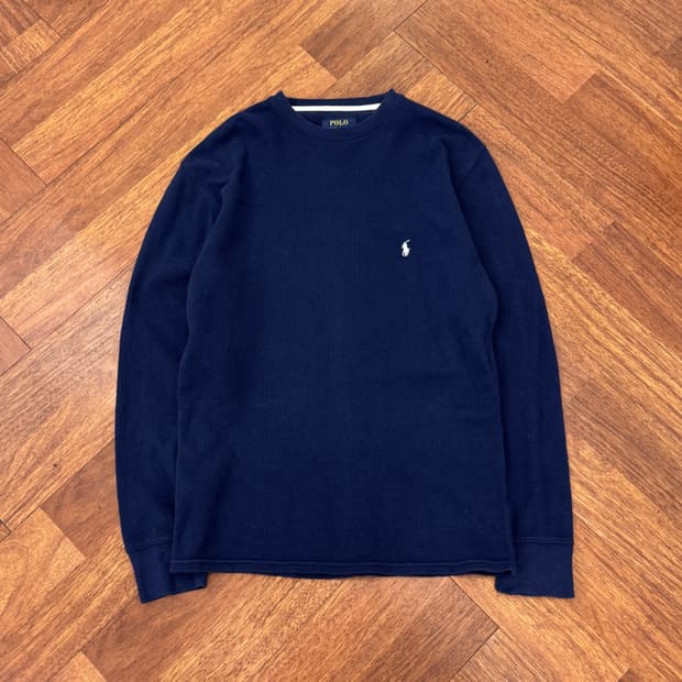 M(100) 폴로 랄프로렌 네이비 라운드 와플 티셔츠 