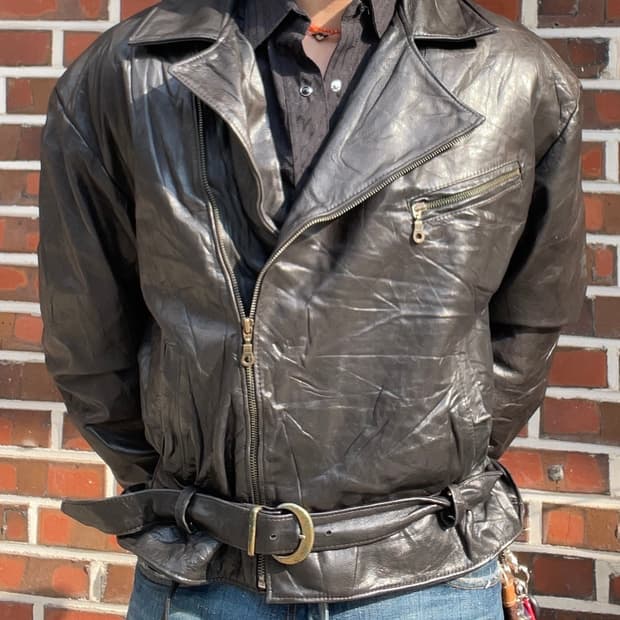 빈티지 램스킨 벨티드 더블라이더 자켓