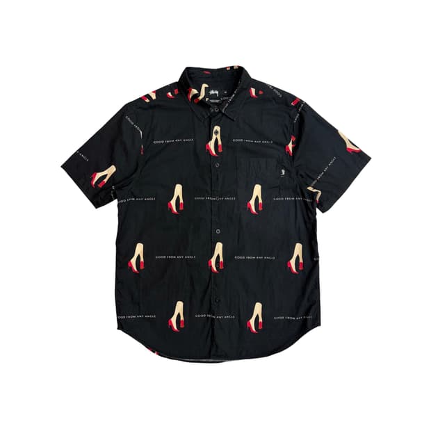 스투시 블랙 굿 폼 애니 엔젤 반팔 셔츠 (M)