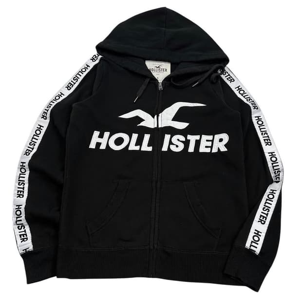 홀리스터 빈티지 블랙 빅로고 사이드라인 테이프 후드집업 후집