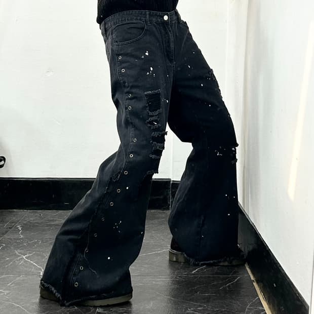 웨스턴 프린지 페인팅 부츠컷 블랙진