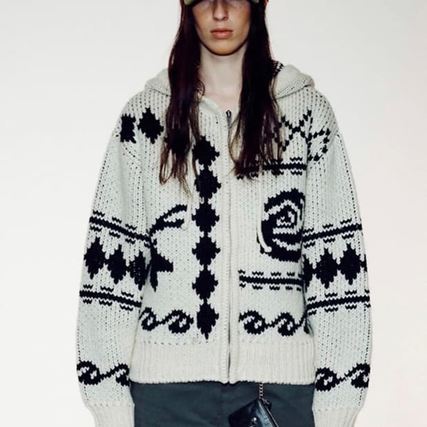 오픈 와이와이 자카드 니트 집업