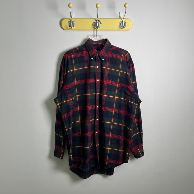 폴로 랄프로렌 체크 패턴 버튼다운 셔츠 M