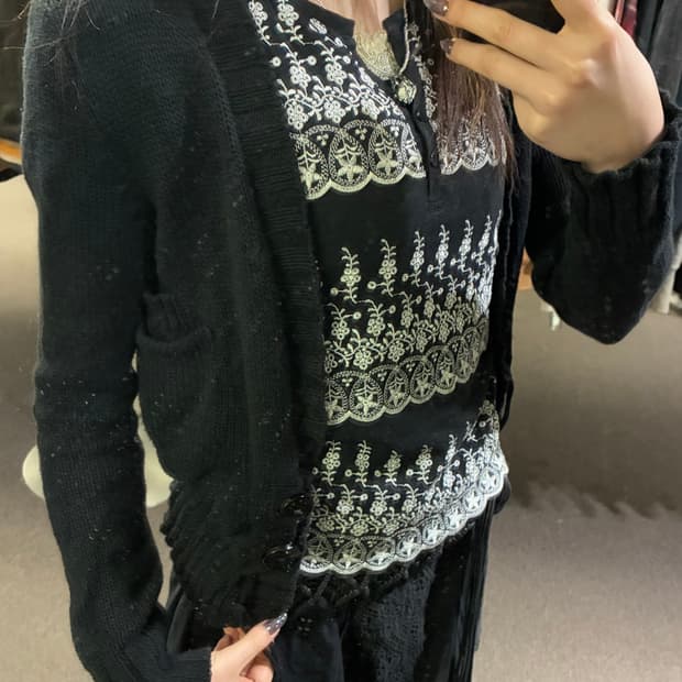 OS)Chloe vintage 여성 블랙 크롭 가디건