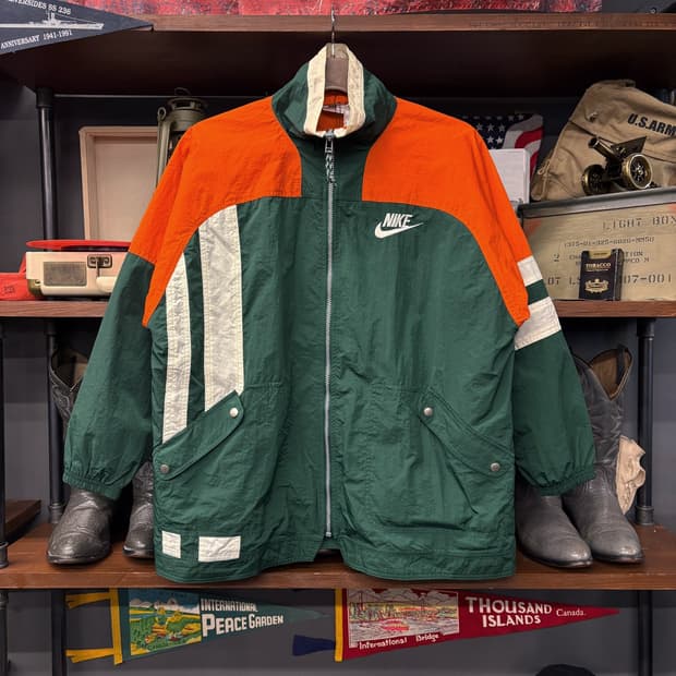 90s 나이키 레트로 컬러블럭 드롭숄더 풀집업 윈드브레이커 그린 N607